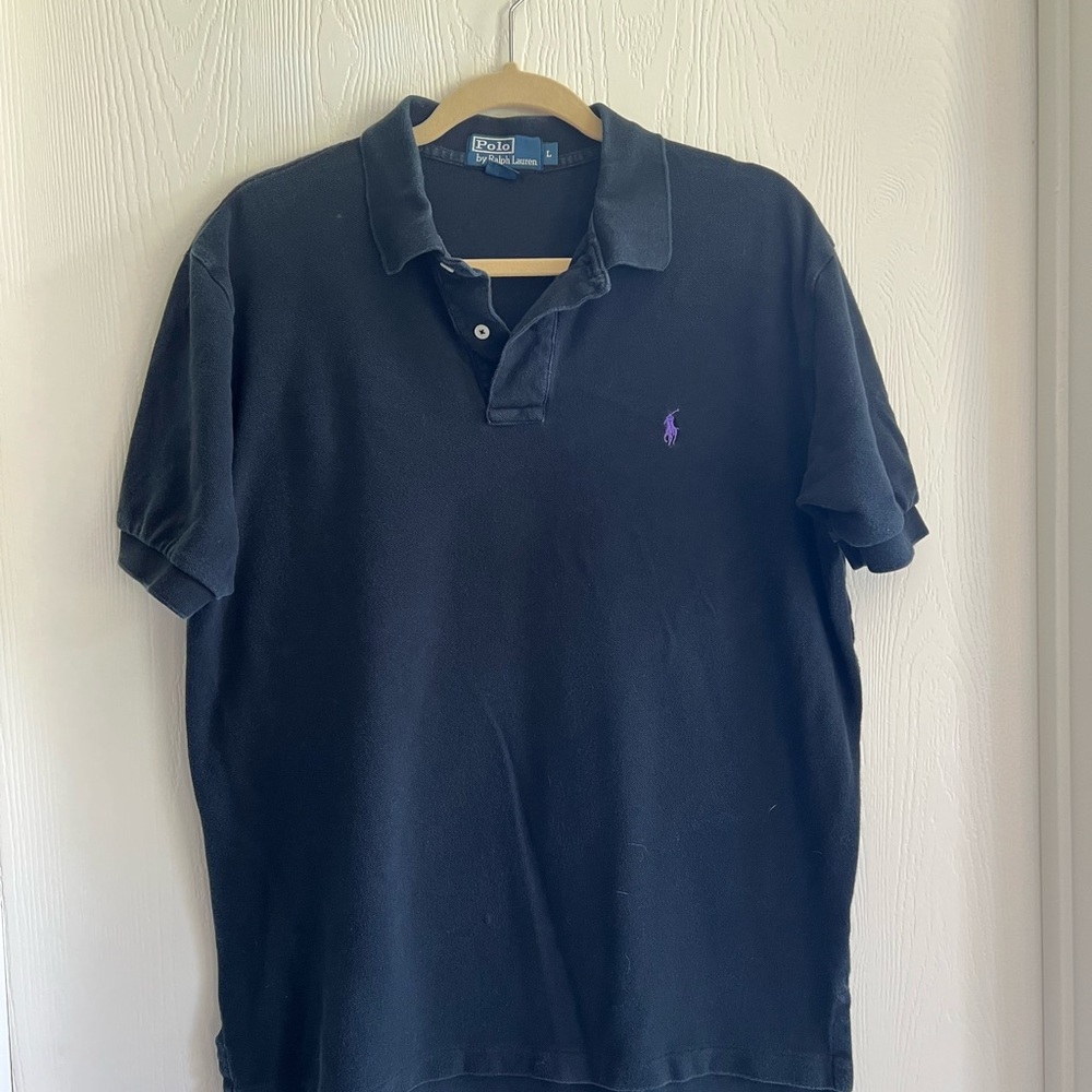Ralph Lauren Men's Polo Shirt in Black with Purple Logo